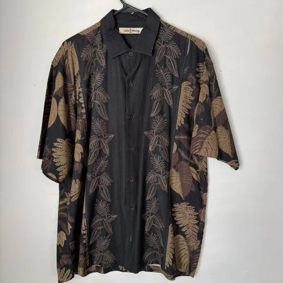 Tommy Bahama Silk Black and Tan Tropical Button Down - Picture 1 of 7
